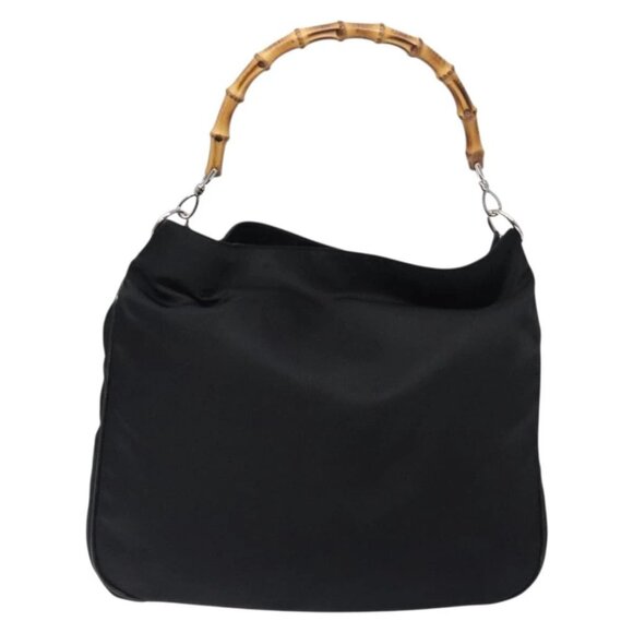 GUCCI Bamboo Hand Bag Nylon Black Silver - Picture 3 of 15